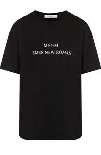 Хлопковая футболка с круглым вырезом и логотипом бренда MSGM