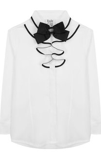 Хлопковая блуза с оборками и декоративным галстуком-бабочкой Aletta
