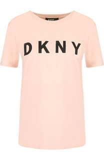 Хлопковая футболка с круглым вырезом и логотипом бренда DKNY