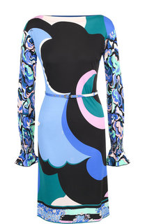 Платье из смеси шелка и вискозы с поясом и принтом Emilio Pucci