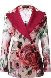 Двубортный шелковый жакет с принтом Dolce & Gabbana