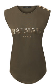 Хлопковый топ с логотипом бренда Balmain