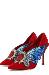 Бархатные туфли Lori с аппликациями на шпильке Dolce & Gabbana