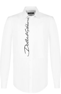 Рубашка из смеси хлопка и вискозы с воротником кент Dolce & Gabbana
