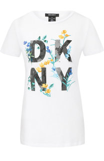 Хлопковая футболка с логотипом бренда DKNY