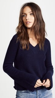 Ryan Roche V Neck Cashmere Sweater with Flared Sleeves