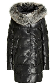 Утепленная кожаная куртка с отделкой мехом песца La Reine Blanche