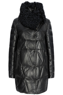 Утепленная кожаная куртка со съемным воротником La Reine Blanche
