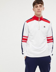Белый свитшот с молнией 1/4 и полосками Fila - Белый