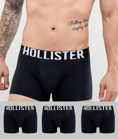 Комплект из 3 пар черных боксеров-брифов с логотипом на поясе Hollister - Черный