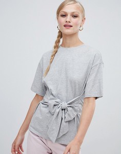 Серая футболка с завязкой Monki - Серый