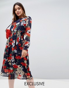 Boohoo high neck midi dress in floral - Мульти
