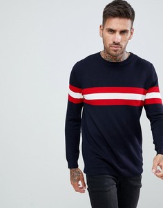 Темно-синий джемпер с полосками в стиле колор блок Pull&Bear - Темно-синий