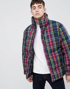 Темно-синяя дутая oversize-куртка в клетку ASOS DESIGN - Темно-синий