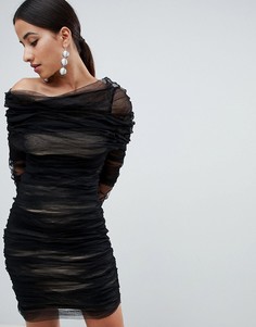 Платье со сборками и открытыми плечами Forever Unique - Черный