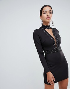 Платье мини с глубоким вырезом и чокером Forever Unique - Черный