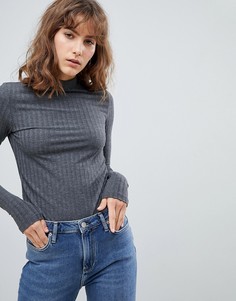 Трикотажный лонгслив с высоким воротом Pieces Camy - Серый