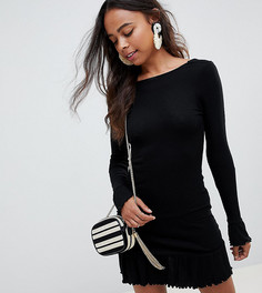 Платье мини с глубоким вырезом на спине и оборкой ASOS DESIGN Petite - Черный