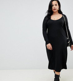 Платье миди в рубчик с овальным вырезом ASOS DESIGN Curve - Черный