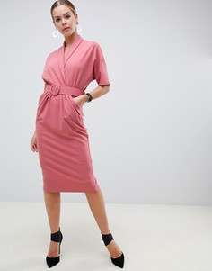 Платье-смокинг миди с поясом ASOS DESIGN - Розовый