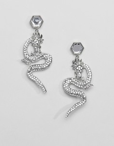 Серьги в форме дракона с камнями ASOS DESIGN - Серебряный