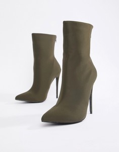 Boohoo pointed stiletto sock boot in khaki - Зеленый