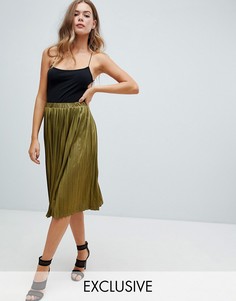 Плиссированная юбка-миди цвета хаки Missguided - Зеленый