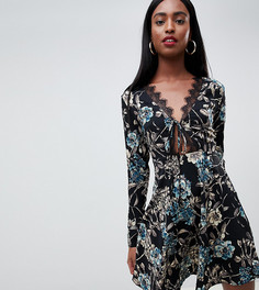 Missguided Tall lace trim skater dress in floral - Мульти