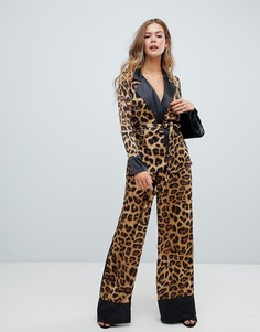 Missguided satin tailored wide leg in leopard - Белый