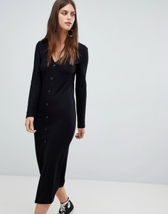 Черное трикотажное облегающее платье с пуговицами River Island - Черный