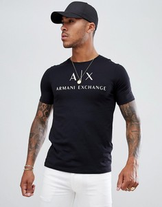 Черная базовая футболка с логотипом Armani Exchange - Черный
