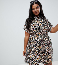 Платье-рубашка с леопардовым принтом New Look Curve - Коричневый