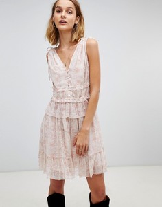 Платье мини с оборками и цветочным принтом AllSaints - Розовый