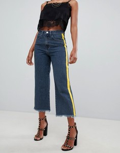 Выбеленные укороченные джинсы с широкими штанинами и полосками PrettyLittleThing - Синий