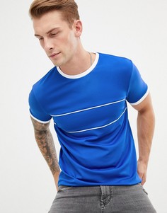 Удлиненная футболка в спортивном стиле ретро с окантовкой ASOS DESIGN - Синий