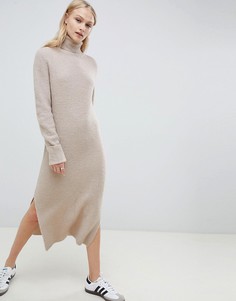 Платье-джемпер миди с разрезами по бокам ASOS DESIGN - Светло-бежевый