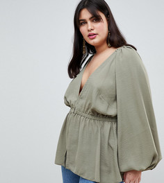 Топ-кимоно с глубоким вырезом ASOS DESIGN Curve - Синий