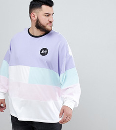 Oversize-лонгслив с пастельными вставками и принтом на груди ASOS DESIGN Plus - Мульти