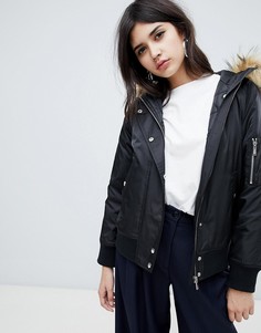 Бомбер с меховой отделкой на капюшоне New Look - Черный