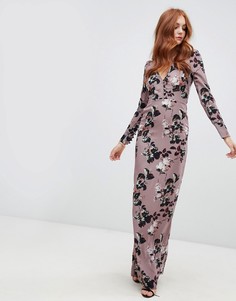 Hope & Ivy long sleeve button front maxi dress in floral print - Мульти