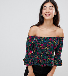 Жаккардовый топ со спущенными плечами и цветочным узором ASOS DESIGN Petite - Мульти
