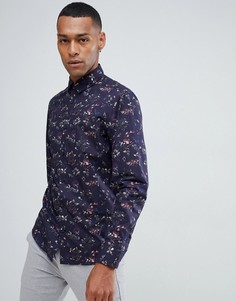 Приталенная рубашка с цветочным принтом Selected Homme - Темно-синий