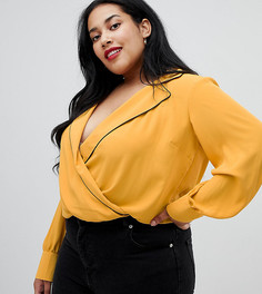 Боди в пижамном стиле с окантовкой ASOS DESIGN Curve - Желтый