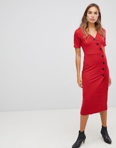 Платье в рубчик на пуговицах New Look - Красный