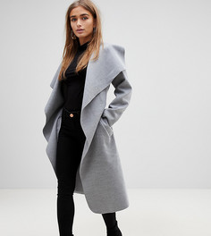 Длинное пальто с ремешком на воротнике Boohoo Petite - Серый