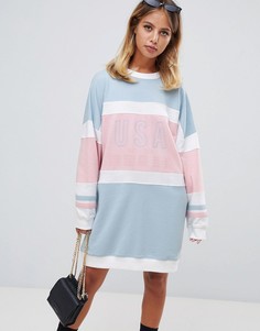 Трикотажное oversize-платье в полоску Missguided - Синий