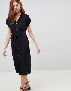 Платье-рубашка миди с однотонным воротником New Look - Черный