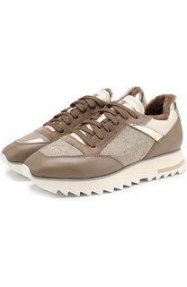 Комбинированные кроссовки с внутренней отделкой из овчины Santoni
