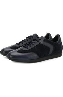 Кожаные кроссовки на шнуровке Santoni