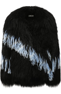 Меховое пальто с контрастными перьями Dries Van Noten